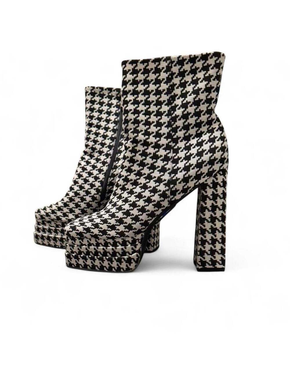 Azalea Wang Black and White Houndstooth Platform Ankle Boots